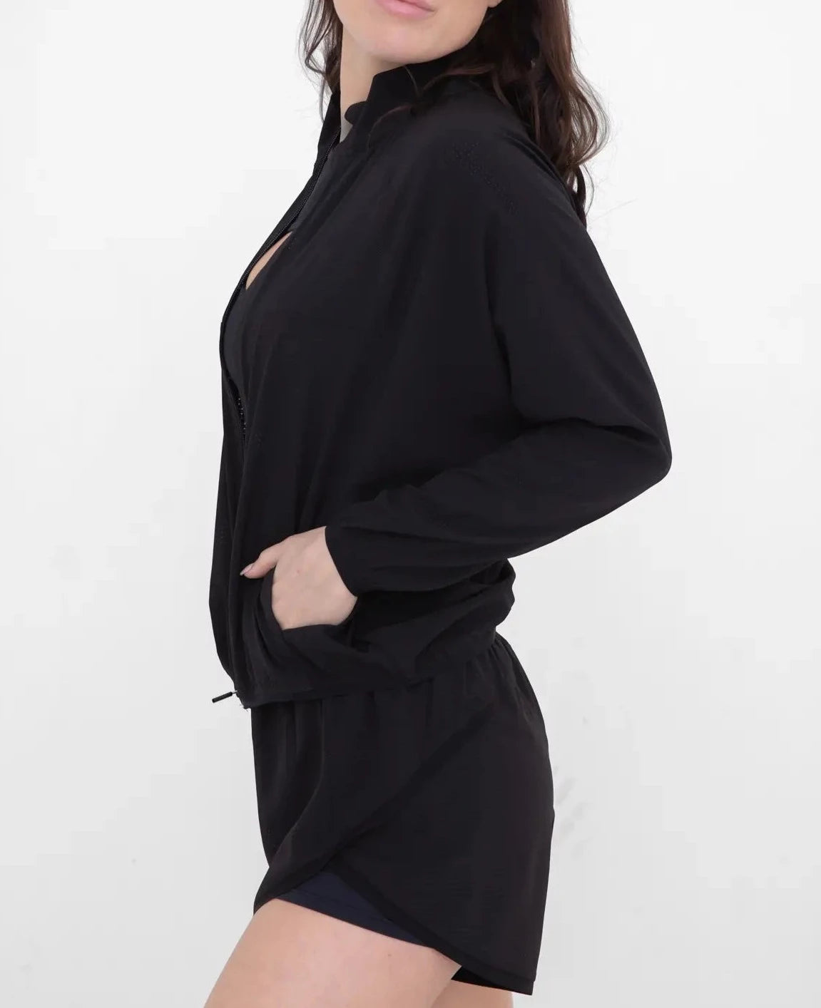 Athletic Women Mock Neck Running Jacket- Black-Clothing - Women-Mono B-S-Urbanheer