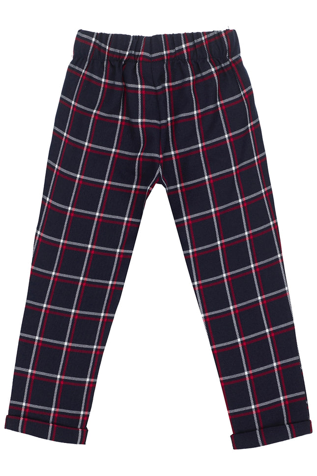 Girl'S Trousers With Pleats And Belt, In Checkered Fabric
