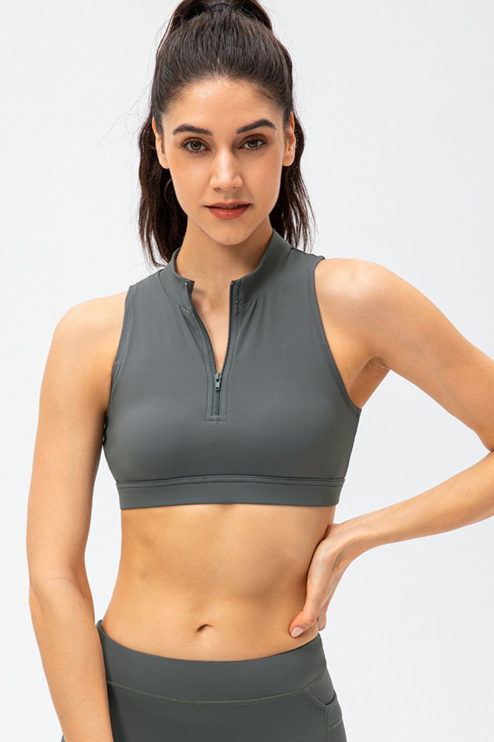 Full Size Cropped Cutout Back Zipper Front Active Tank Top-Street 360-Cloudy Blue-S-Urbanheer