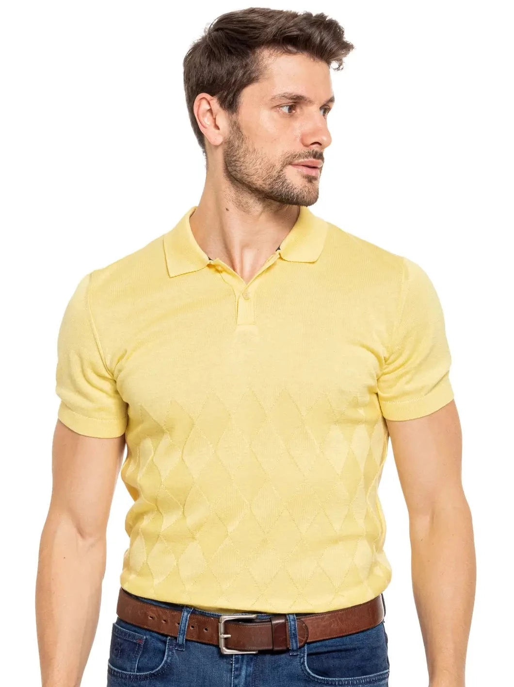 Argyle Knit Polo - Yellow-Clothing - Men-Eight X-M-Urbanheer