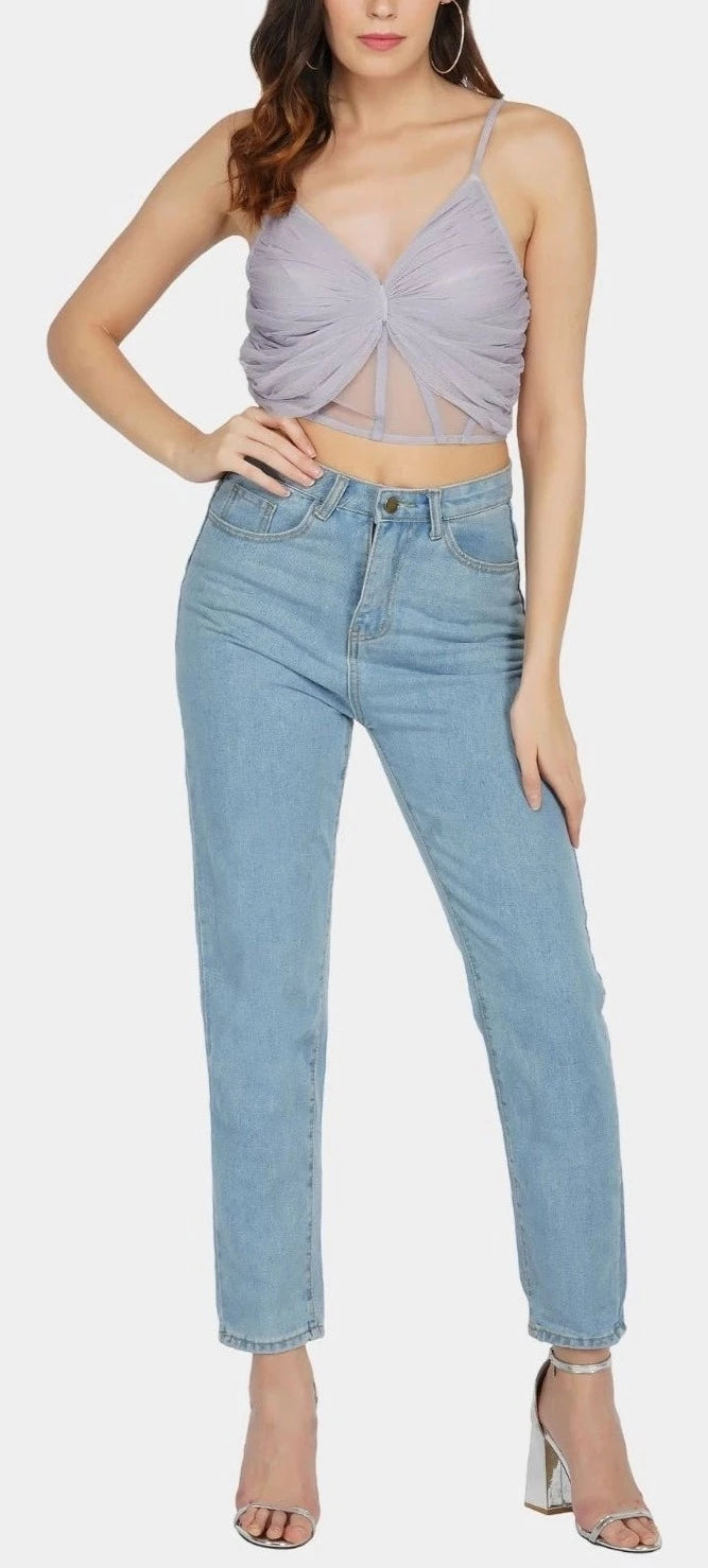 Olivia Bow Mesh Top In Lilac.-lace and beads-UK 8-Urbanheer