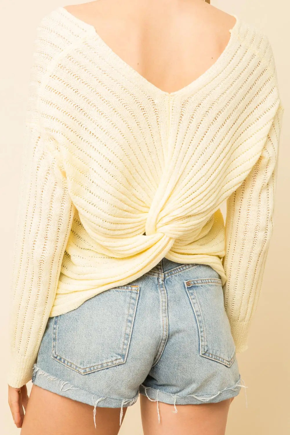 Knotted Back Pullover Sweater - Lemon-Mystree-S-Urbanheer