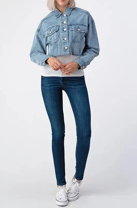 Raw Edge Medium Washed Denim Jacket-Clothing-Heart&Hips-Small-Urbanheer