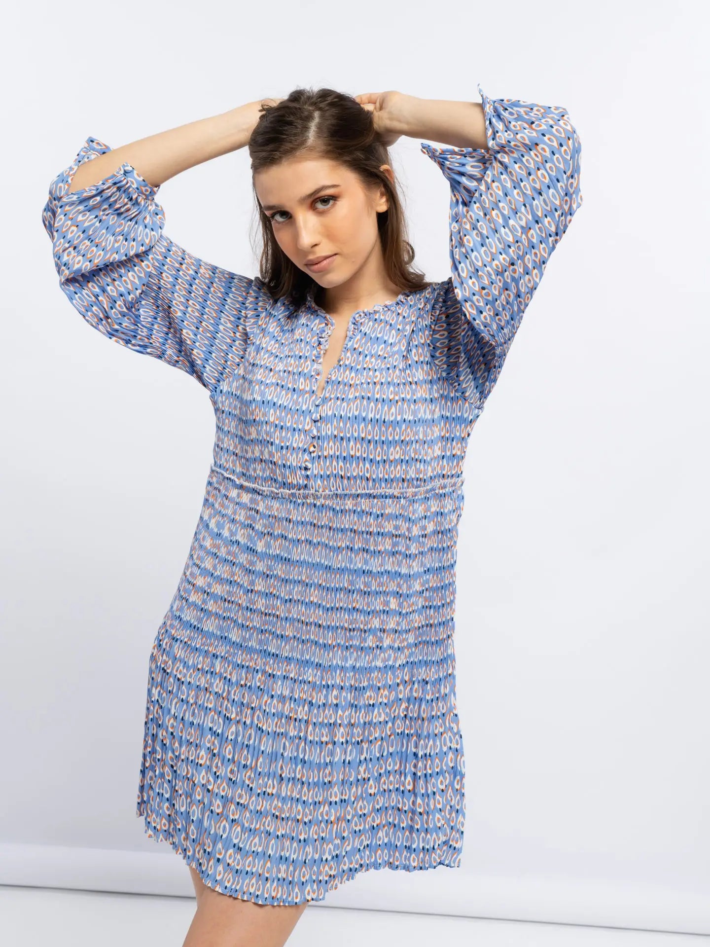 Pleated Short Dress-Dresses-SMF-S-Urbanheer