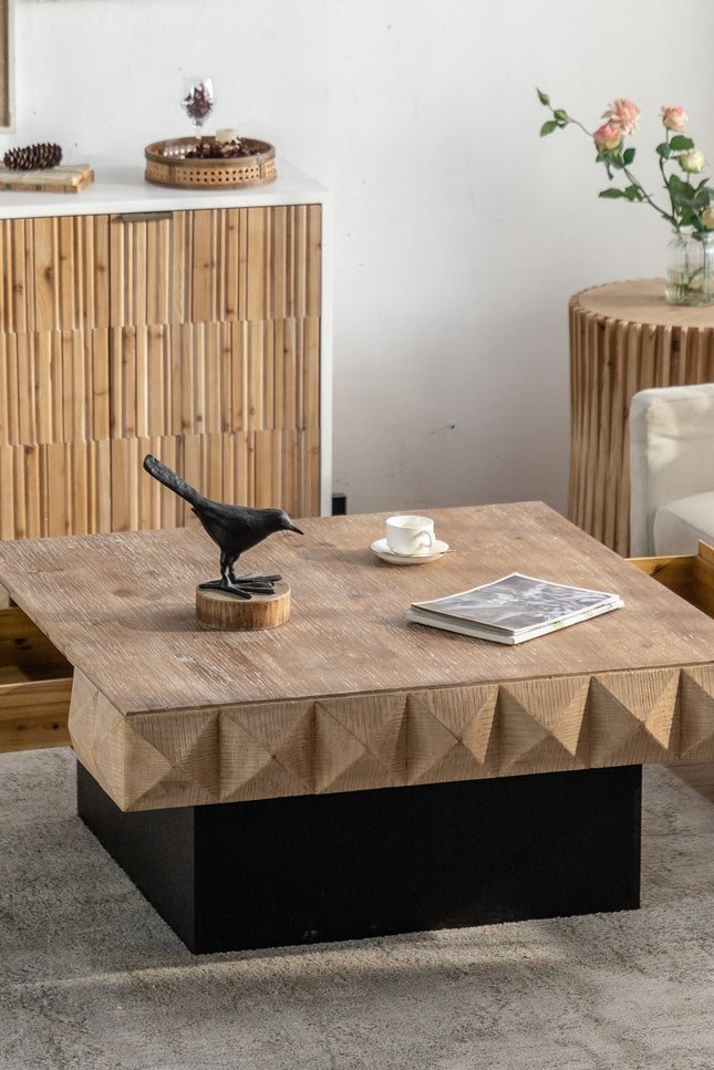 Three-Dimensional Rough Pattern Square Retro Coffee Table-Coffee Tables-G-BlakHom-Urbanheer