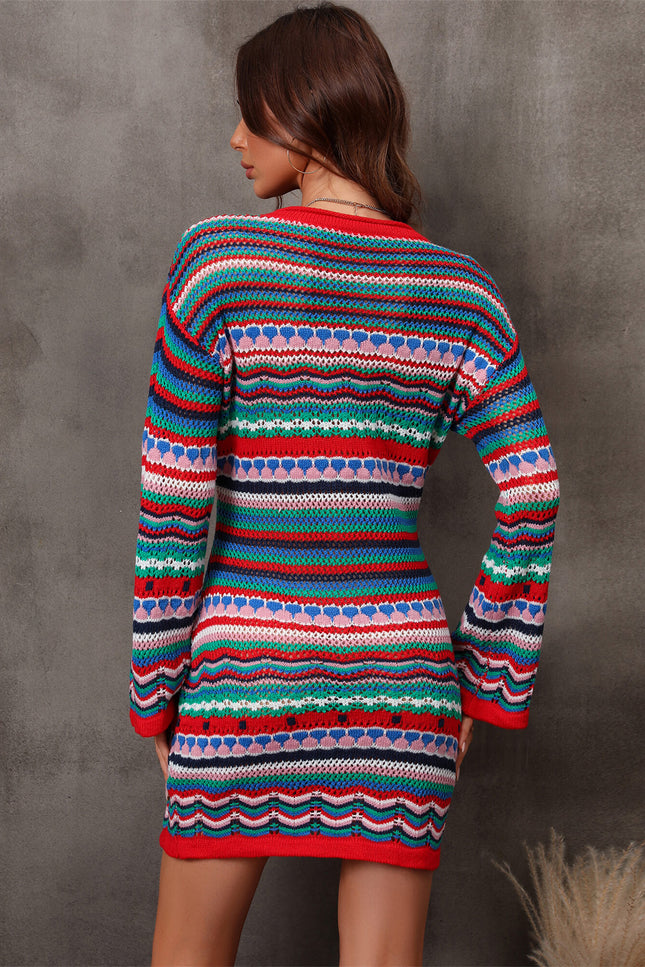 Multicolored Stripe Dropped Shoulder Sweater Dress-UHX-Urbanheer