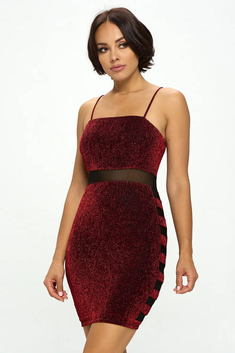 Gliter Mesh Contrast Nylon Zipper Back Closure Dress.-Chocolate USA-S-Urbanheer