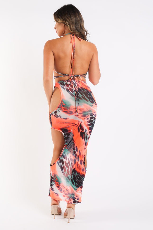Mesh Sexy Bikini & Skirt Set Graphic Printed Cut Out Swimwear Coral-Puce Juniper-Urbanheer