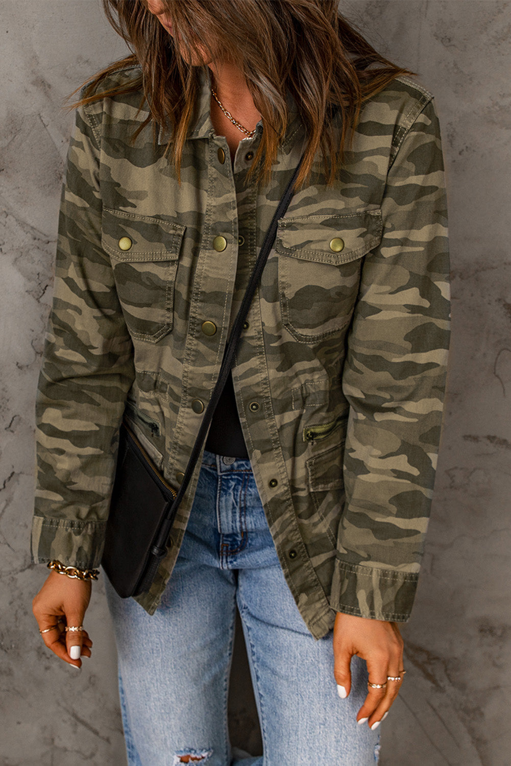 Camouflage Snap Down Jacket-Street 360-Camouflage-S-Urbanheer