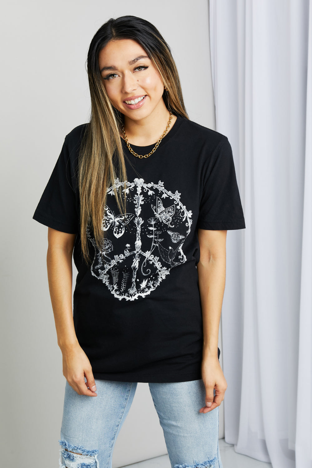 mineB Full Size Butterfly Graphic Tee Shirt-Street 360-Black-S-Urbanheer
