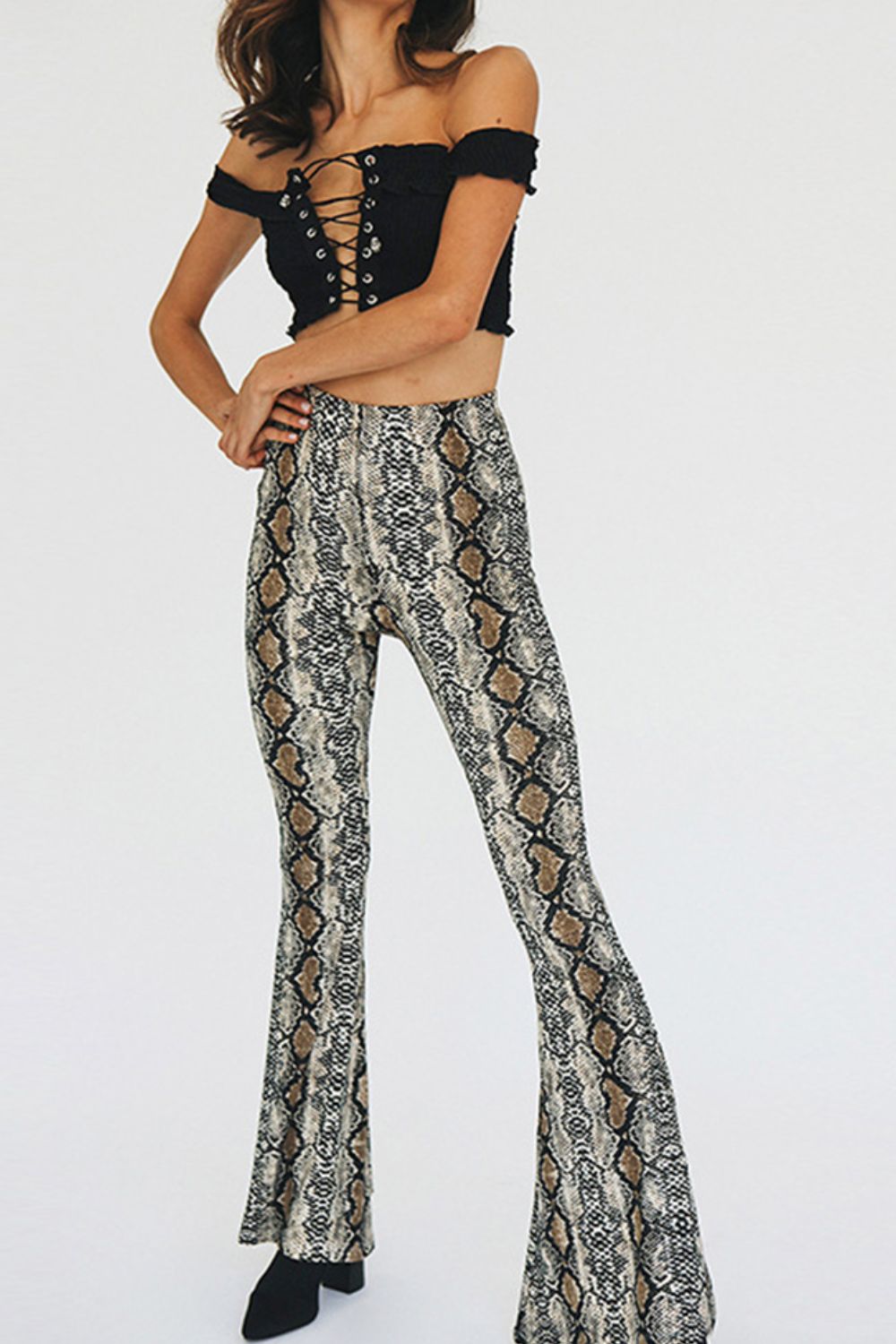Snakeskin Print Flare Pants-Street 360-Snakeskin-S-Urbanheer