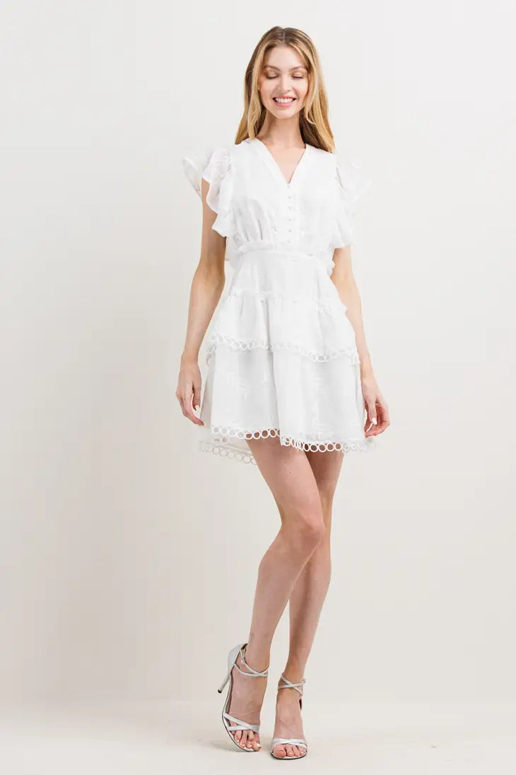 Ruffle Detail V Neck Mini Dress-Neon Blush-S-Urbanheer