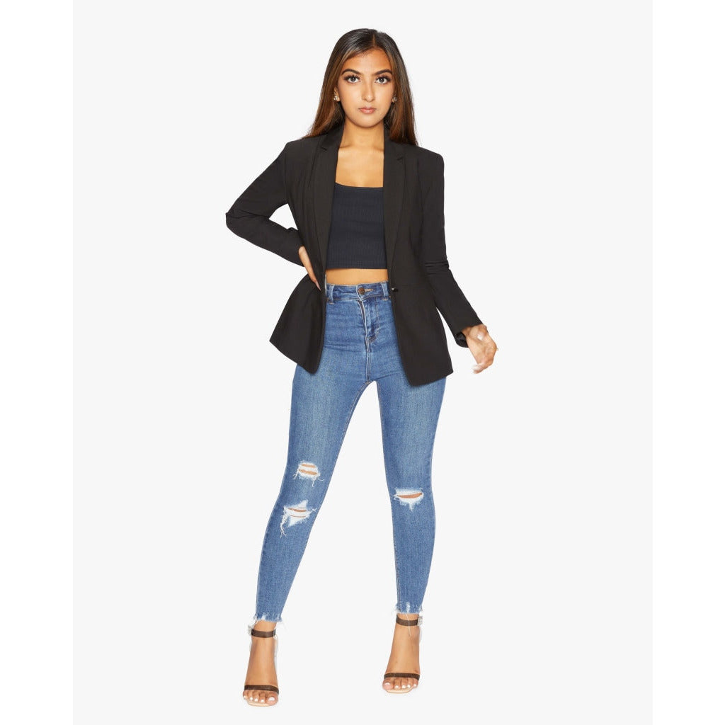 De La Creme Womens Black Casual Blazer-Rose Eleusis-UK 10/EU 38/US 6-Urbanheer