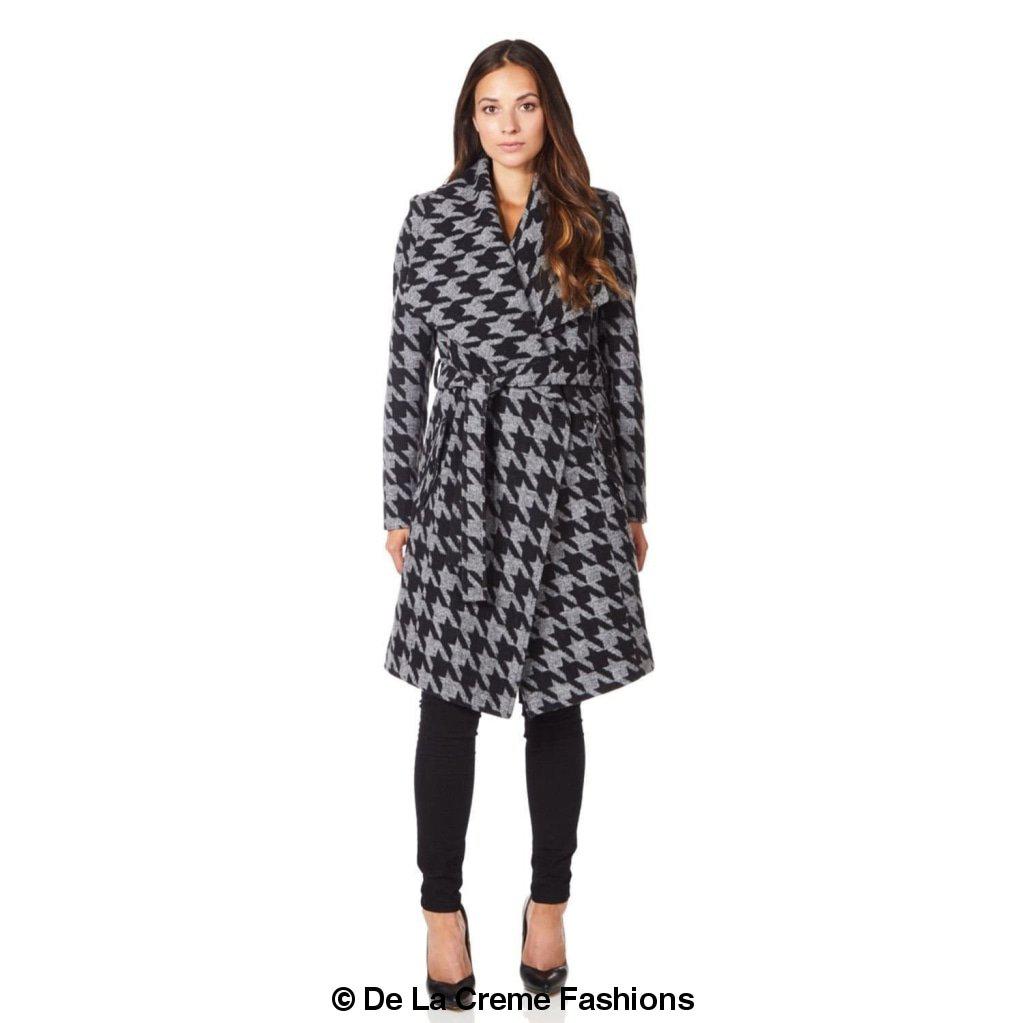 De La Creme - Womens Dogtooth Grey Duster Coat-Rose Eleusis-UK 10/EU 38/US 6-Grey Dogtooth-Urbanheer