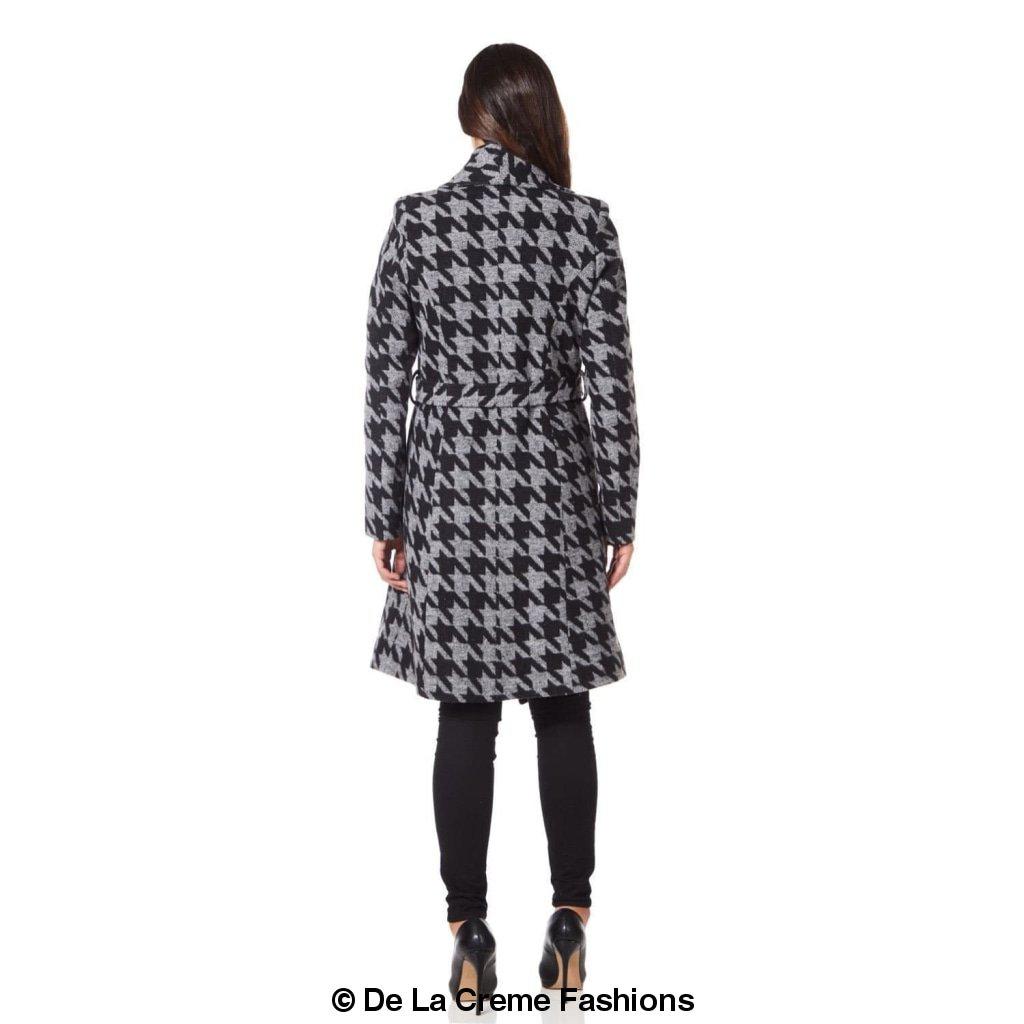 De La Creme - Womens Dogtooth Grey Duster Coat-Rose Eleusis-UK 10/EU 38/US 6-Grey Dogtooth-Urbanheer