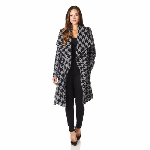 De La Creme - Womens Dogtooth Grey Duster Coat-Rose Eleusis-UK 10/EU 38/US 6-Grey Dogtooth-Urbanheer