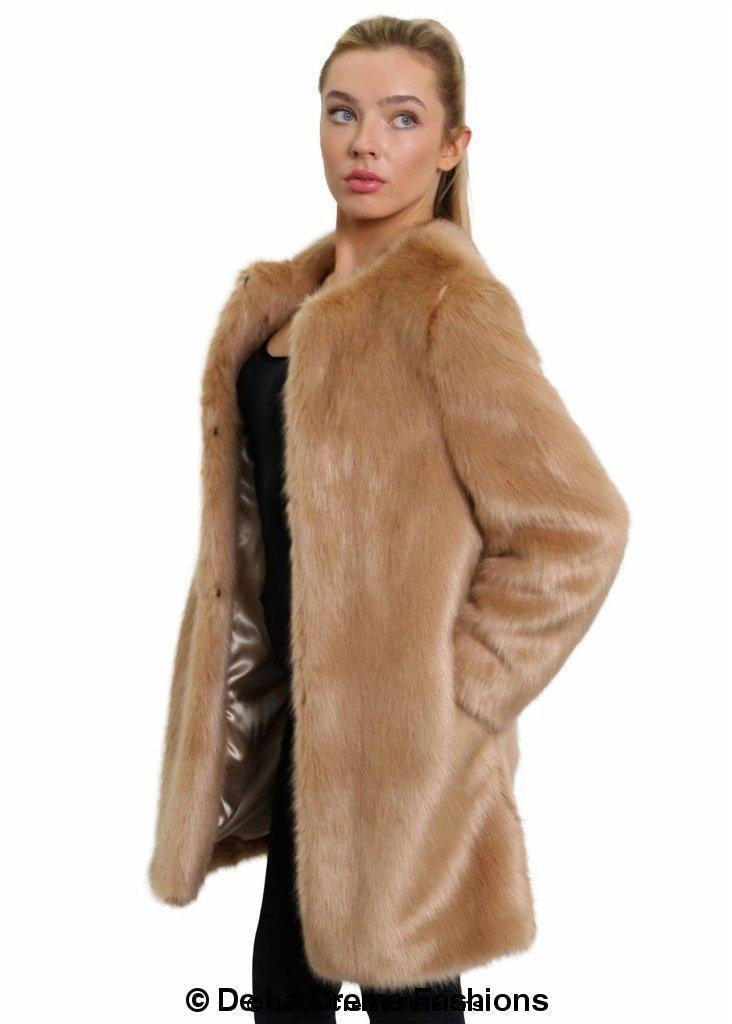 De La Creme Womens Faux Fur Classic Coat-Rose Eleusis-UK 10/EU 38/US 6-Camel-Urbanheer