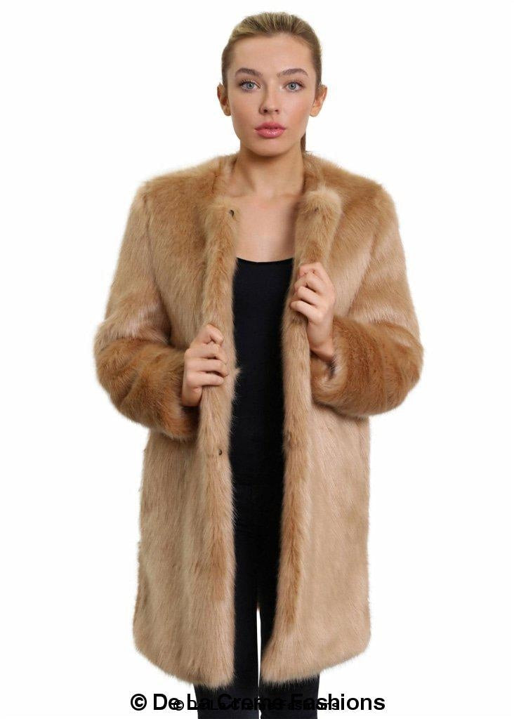 De La Creme Womens Faux Fur Classic Coat-Rose Eleusis-UK 10/EU 38/US 6-Camel-Urbanheer