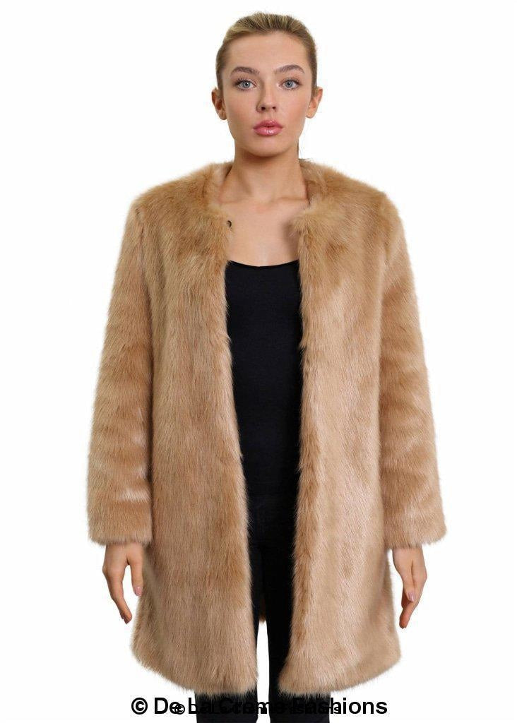 De La Creme Womens Faux Fur Classic Coat-Rose Eleusis-UK 10/EU 38/US 6-Camel-Urbanheer