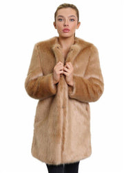 De La Creme Womens Faux Fur Classic Coat-Rose Eleusis-UK 10/EU 38/US 6-Camel-Urbanheer