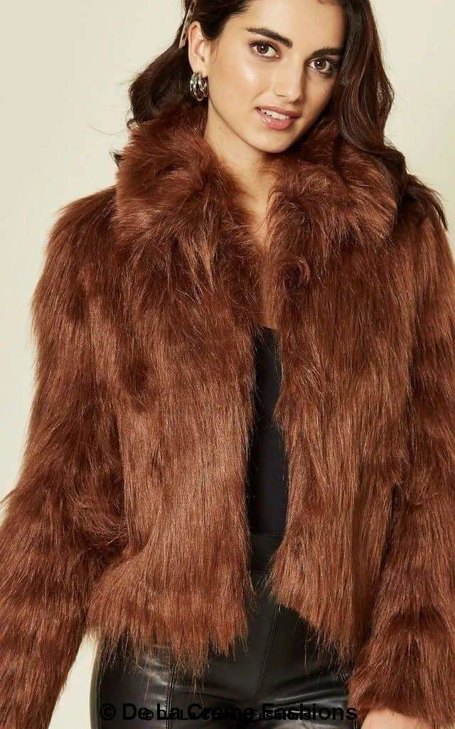 De La Creme Womens Faux Fur Cropped Aviator Bomber-Rose Eleusis-UK 10/EU 38/US 6-Black-Urbanheer