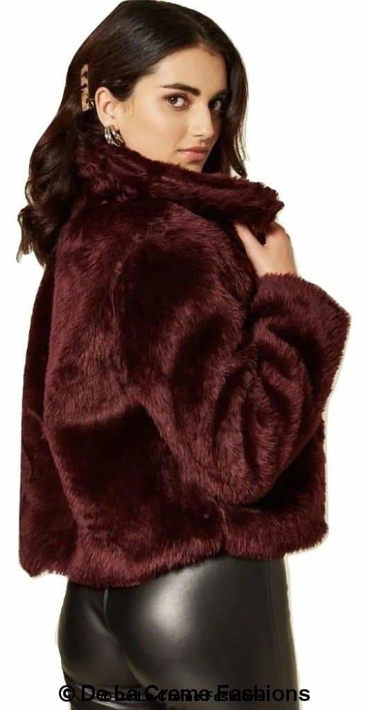 De La Creme Womens Faux Fur Cropped Aviator Bomber-Rose Eleusis-UK 10/EU 38/US 6-Black-Urbanheer