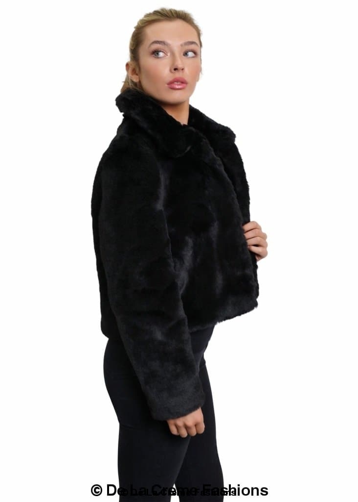 De La Creme Womens Faux Fur Cropped Aviator Bomber-Rose Eleusis-UK 10/EU 38/US 6-Black-Urbanheer