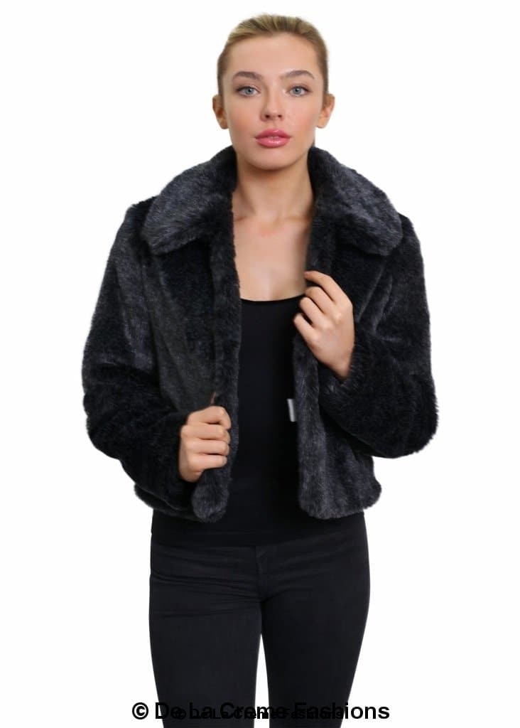De La Creme Womens Faux Fur Cropped Aviator Bomber-Rose Eleusis-UK 10/EU 38/US 6-Black-Urbanheer