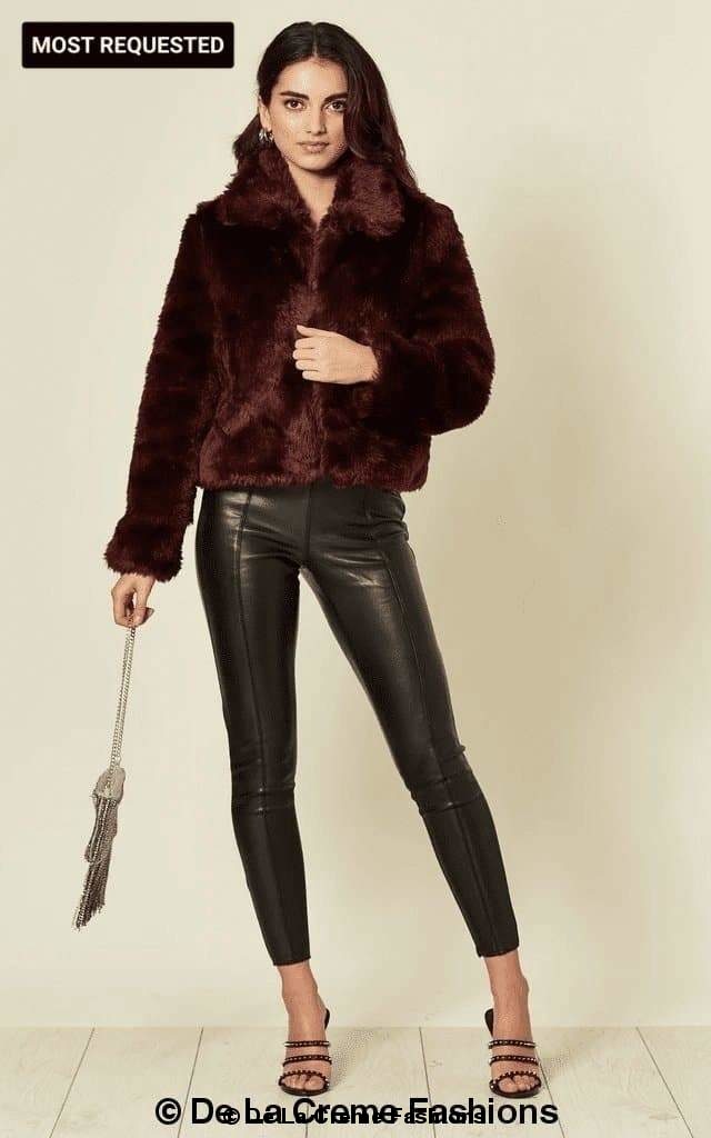 De La Creme Womens Faux Fur Cropped Aviator Bomber-Rose Eleusis-UK 10/EU 38/US 6-Black-Urbanheer