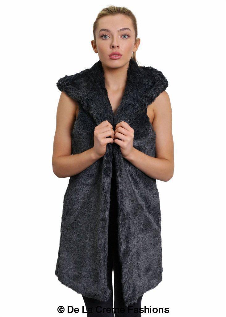 Faux Fur Hooded Gilet-Rose Eleusis-UK 10/EU 38/US 6-Black-Urbanheer