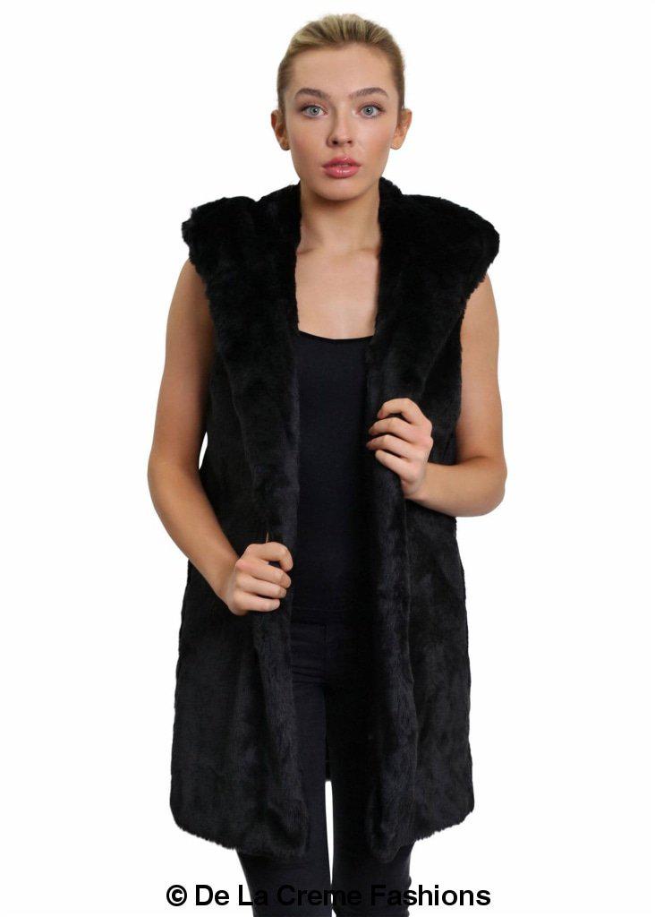 Faux Fur Hooded Gilet-Rose Eleusis-UK 10/EU 38/US 6-Black-Urbanheer