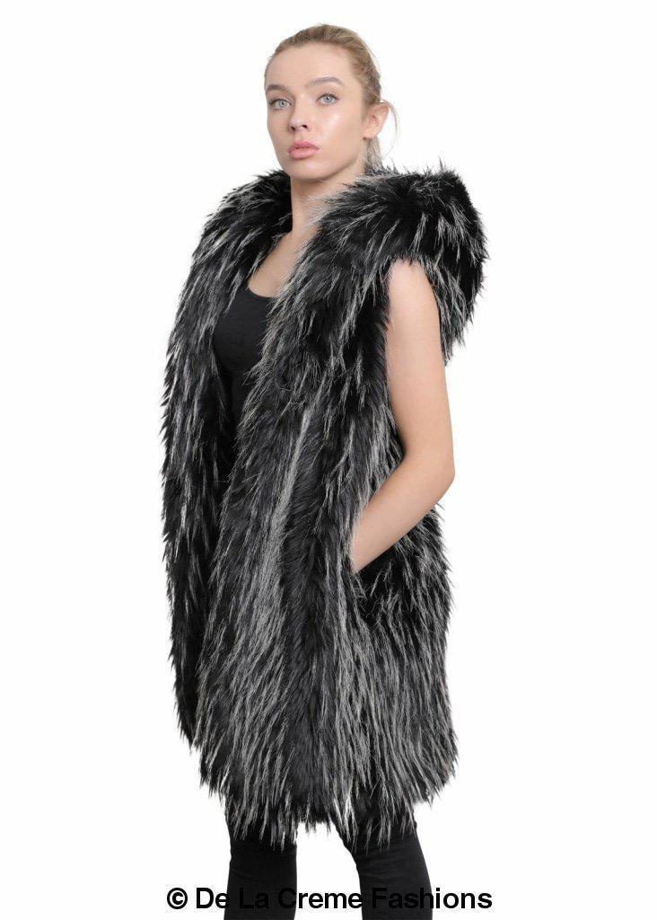 Faux Fur Hooded Gilet-Rose Eleusis-UK 10/EU 38/US 6-Black-Urbanheer