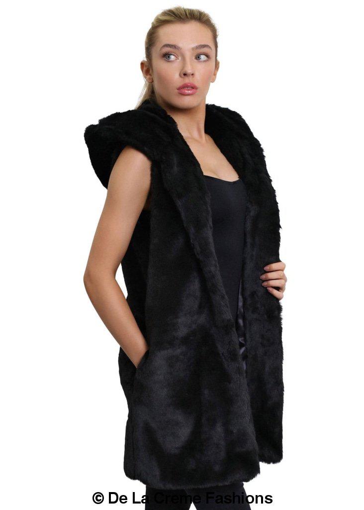 Faux Fur Hooded Gilet-Rose Eleusis-UK 10/EU 38/US 6-Black-Urbanheer