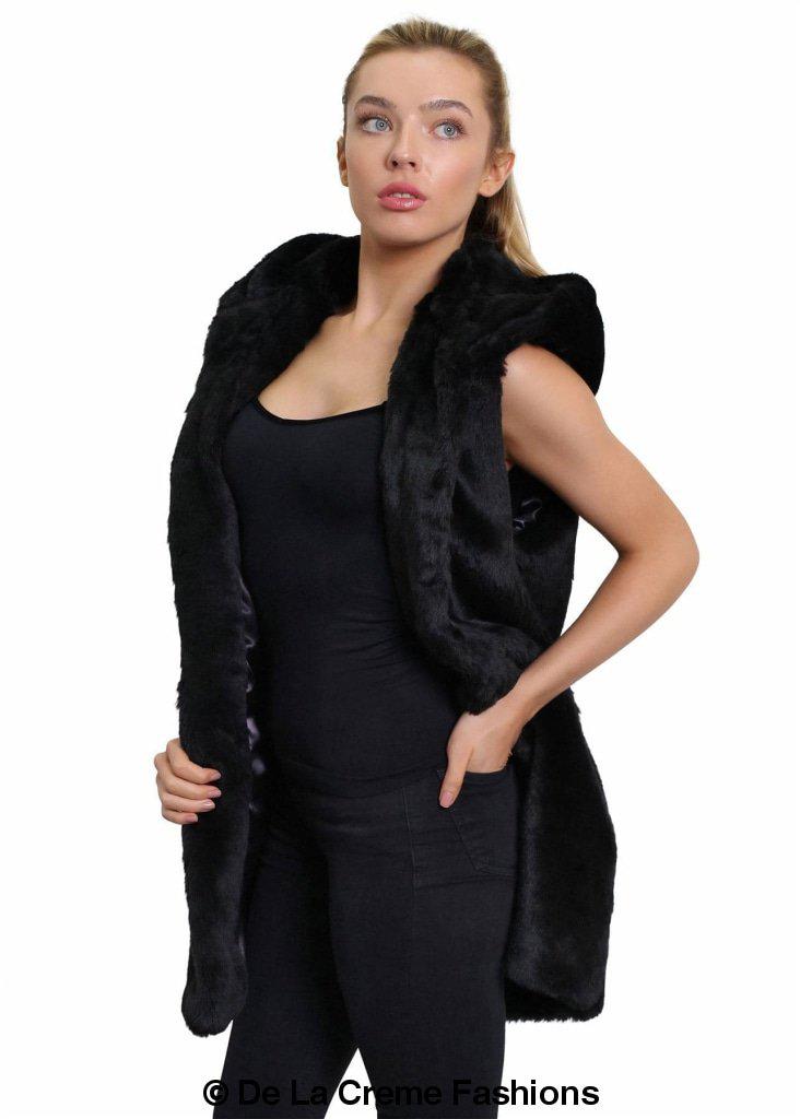 Faux Fur Hooded Gilet-Rose Eleusis-UK 10/EU 38/US 6-Black-Urbanheer