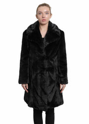 De La Creme - Womens Faux Fur Large Lapel Mid Length Coat-Rose Eleusis-UK 10/EU 38/US 6-Black-Urbanheer