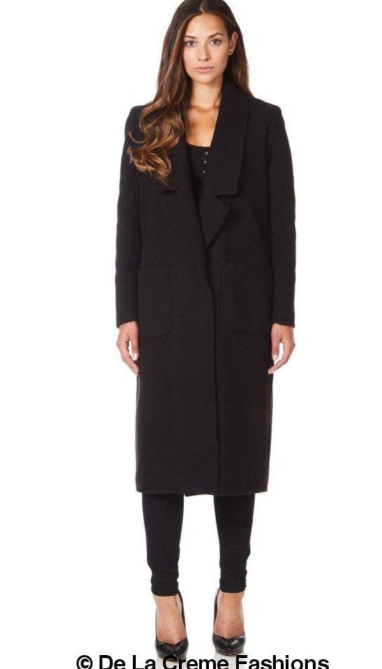 De La Creme - Womens Faux Wool Wrap Coat-Rose Eleusis-UK 10/EU 38/US 6-Black-Urbanheer