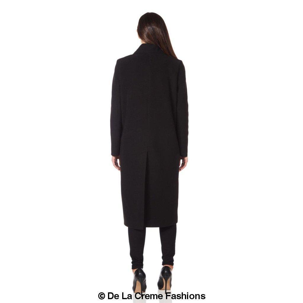 De La Creme - Womens Faux Wool Wrap Coat-Rose Eleusis-UK 10/EU 38/US 6-Black-Urbanheer