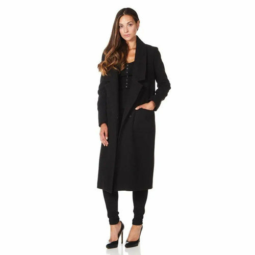 De La Creme - Womens Faux Wool Wrap Coat-Rose Eleusis-UK 10/EU 38/US 6-Black-Urbanheer