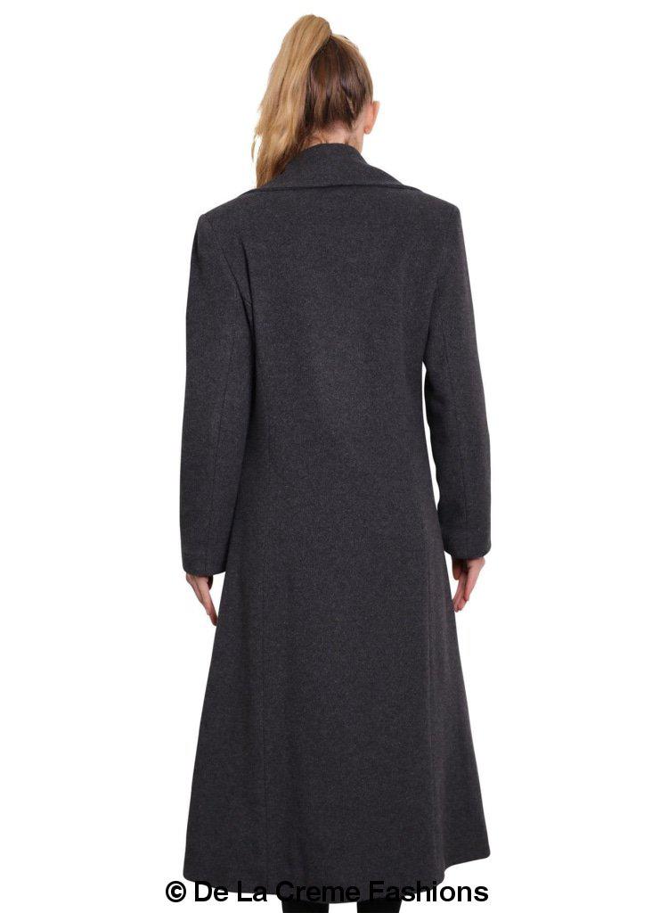 De La Creme - Womens Large Lapel Long Coat-Rose Eleusis-UK 10/EU 38/US 6-Black-Urbanheer