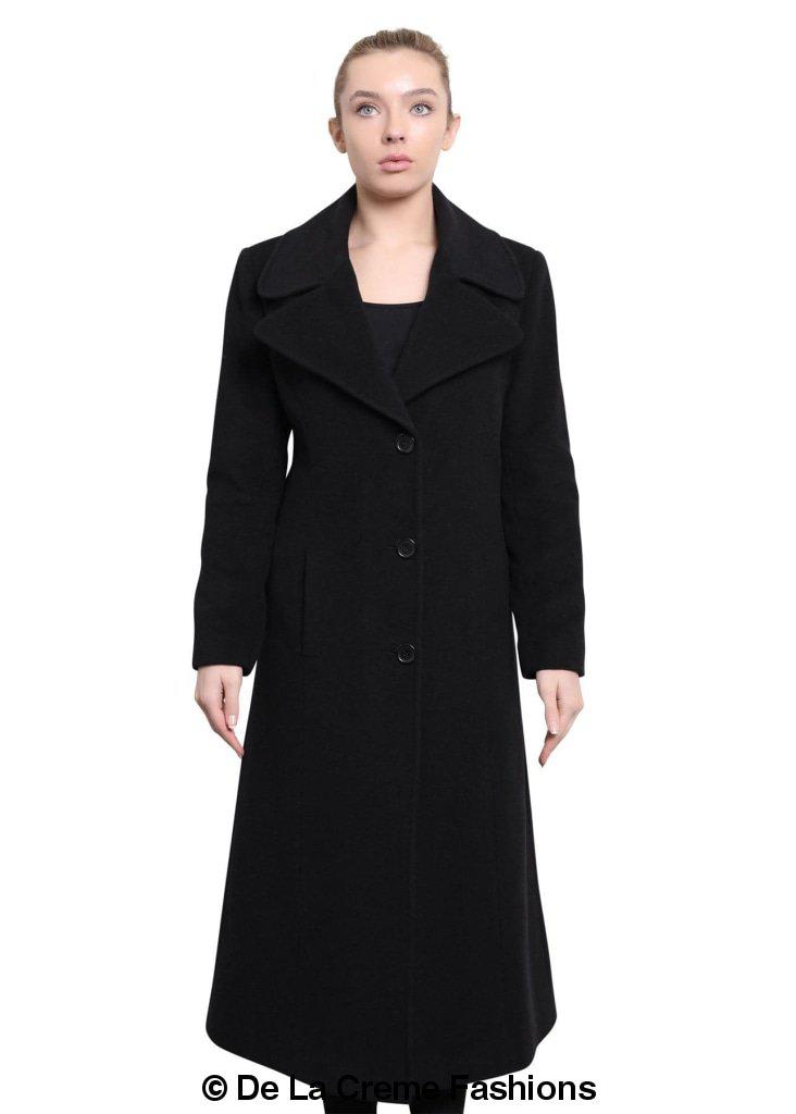 De La Creme - Womens Large Lapel Long Coat-Rose Eleusis-UK 10/EU 38/US 6-Black-Urbanheer