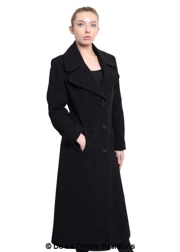 De La Creme - Womens Large Lapel Long Coat-Rose Eleusis-UK 10/EU 38/US 6-Black-Urbanheer