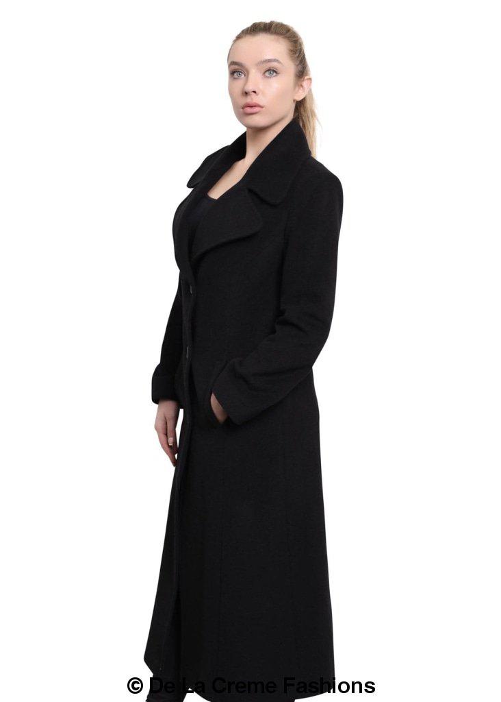 De La Creme - Womens Large Lapel Long Coat-Rose Eleusis-UK 10/EU 38/US 6-Black-Urbanheer