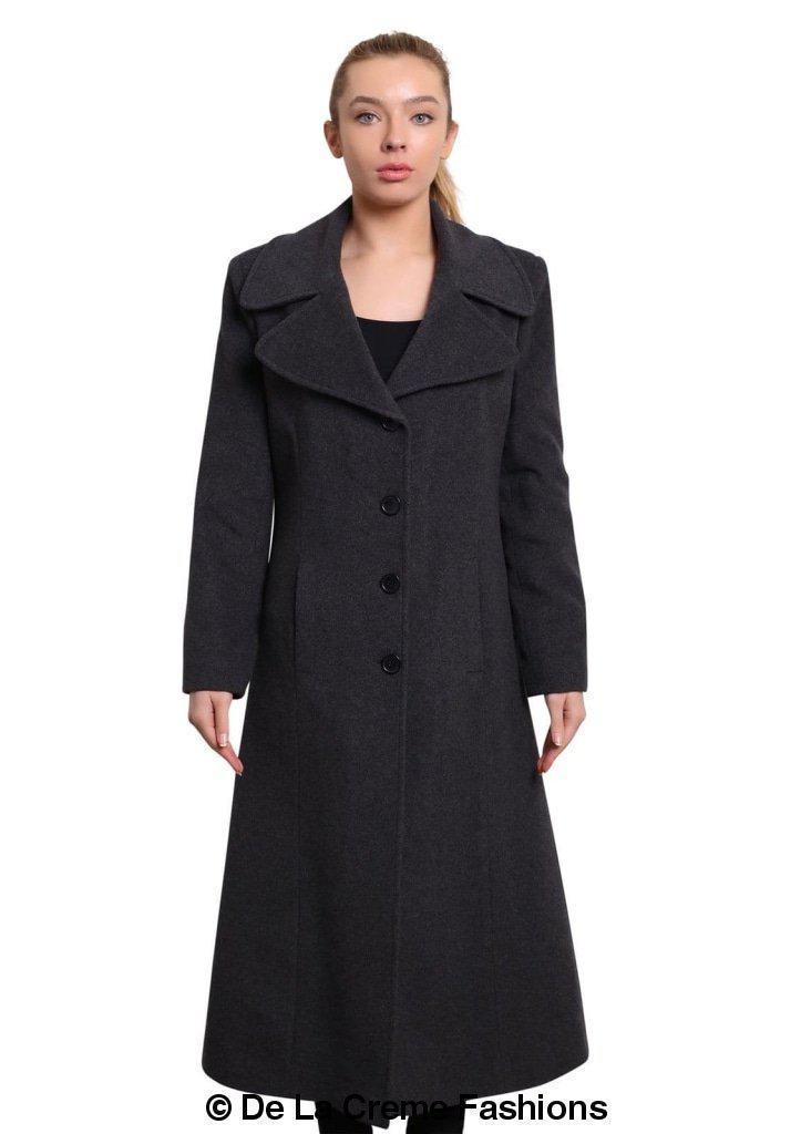 De La Creme - Womens Large Lapel Long Coat-Rose Eleusis-UK 10/EU 38/US 6-Black-Urbanheer