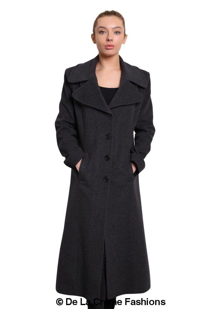 De La Creme - Womens Large Lapel Long Coat-Rose Eleusis-UK 10/EU 38/US 6-Black-Urbanheer