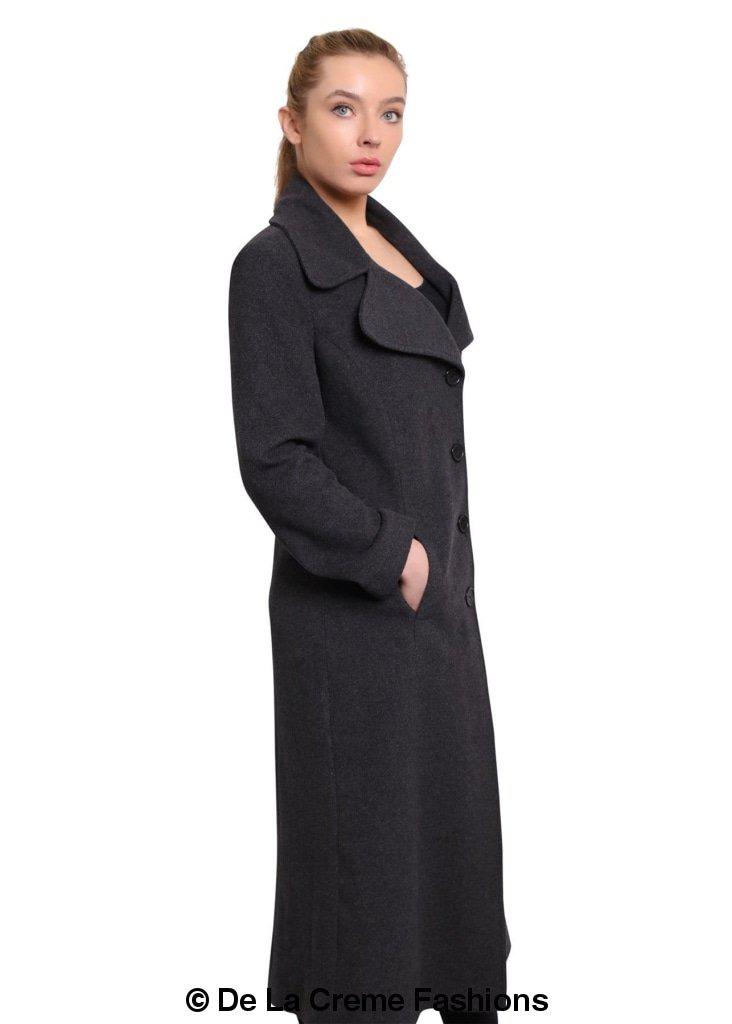 De La Creme - Womens Large Lapel Long Coat-Rose Eleusis-UK 10/EU 38/US 6-Black-Urbanheer