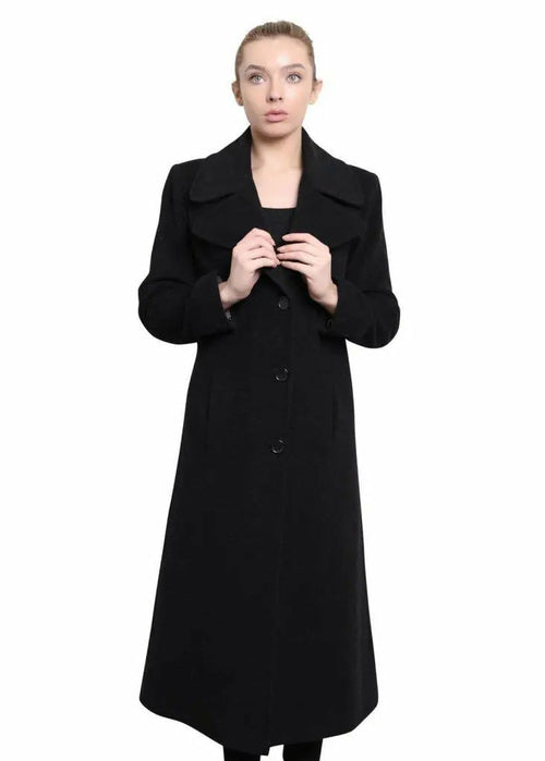 De La Creme - Womens Large Lapel Long Coat-Rose Eleusis-UK 10/EU 38/US 6-Black-Urbanheer