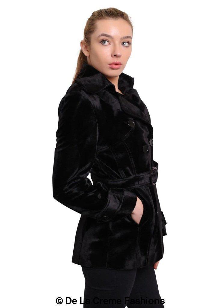 De La Creme - Women'S Luxury Black Ponyskin Double Breasted Short Coat-Rose Eleusis-UK 10/EU 38/US 6-Black-Urbanheer