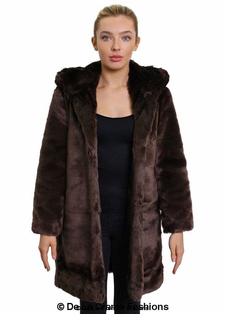 De La Creme - Women'S Luxury Faux Fur Jacket Ladies Hooded Winter Coat-Rose Eleusis-UK 10/EU 38/US 6-Black-Urbanheer