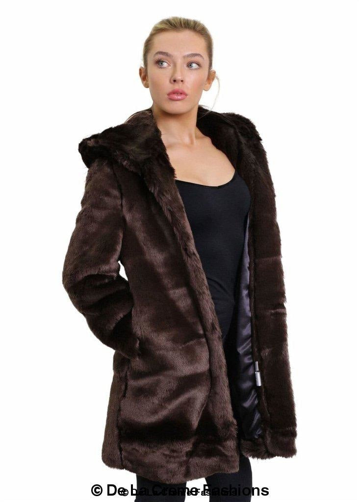 De La Creme - Women'S Luxury Faux Fur Jacket Ladies Hooded Winter Coat-Rose Eleusis-UK 10/EU 38/US 6-Black-Urbanheer
