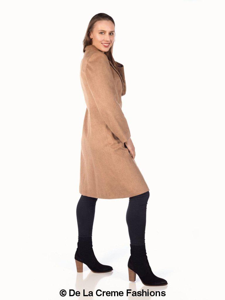 De La Creme - Women'S Mohair Blend Longline Winter Coat-Rose Eleusis-UK 10/EU 38/US 6-Camel-Urbanheer